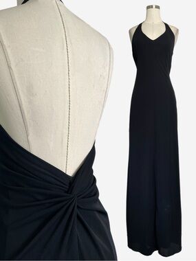 Vintage 90s Laundry by Shelli Segal black halter low back maxi dress *flaw* XS